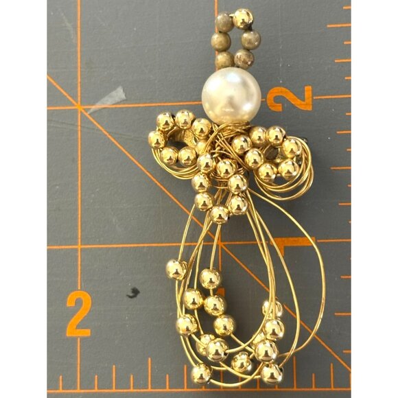 Gold-Tone Wired Guardian Angel Brooch w Faux Pearl Collectible - Picture 5 of 5